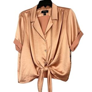 Karen Kane Satin Tie-Front Blouse in Peach